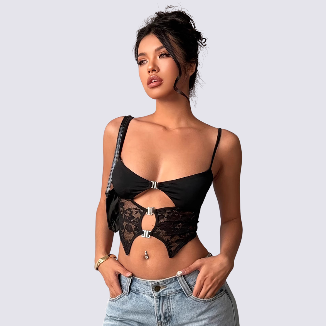 Image of Black Lace Buckle Top